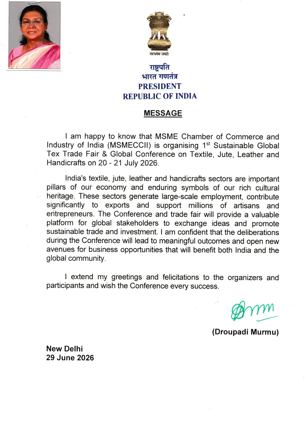Letter of President Republic of India